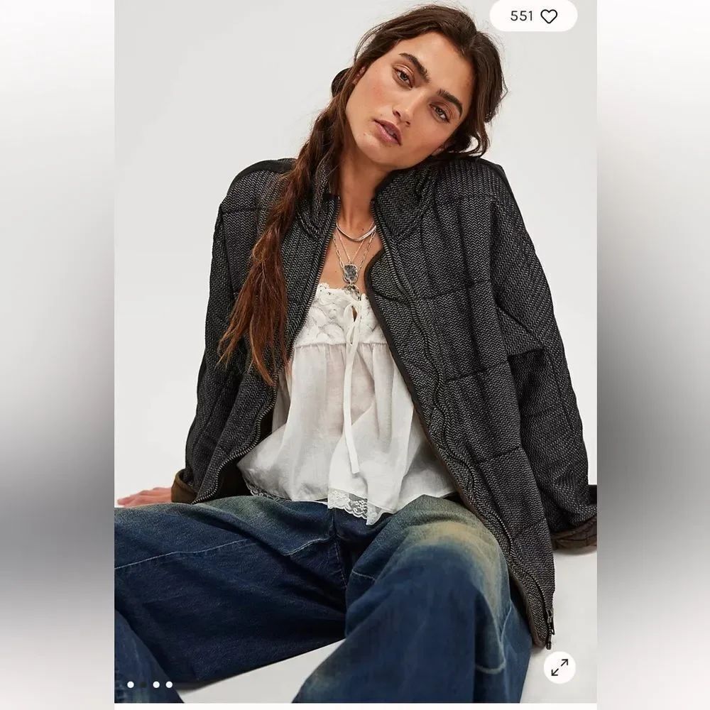 Free People Dolman Quilted Textured Denim Jacket